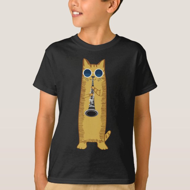 Cool Cat Playing The Clarinet Design Hippy Hipster T-Shirt (Front)