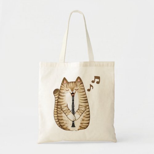 Cool Cat Playing The Clarinet Design Hippy Hipster Tote Bag