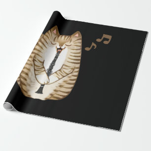 Cool Cat Playing The Clarinet Design Hippy Hipster Wrapping Paper