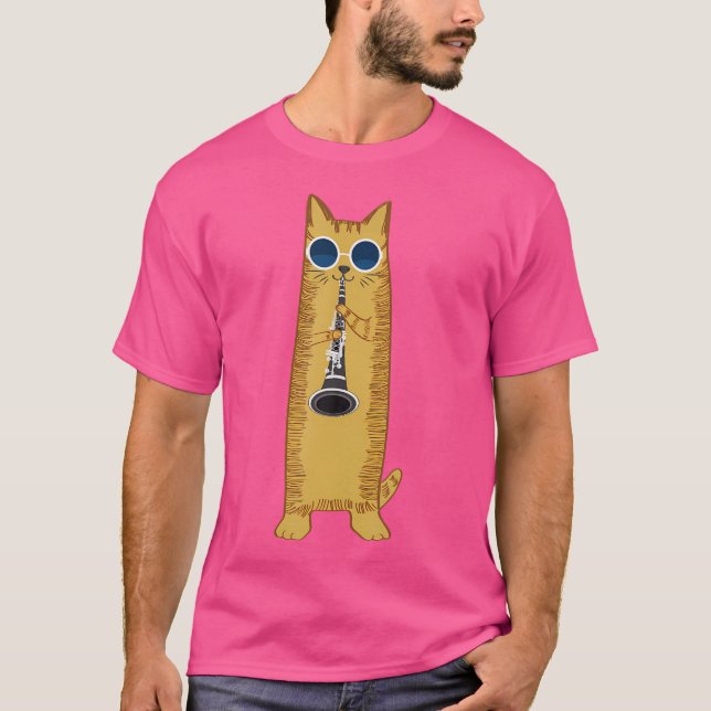 Cool Cat Playing The Clarinet Hippy Hipster Kitty T-Shirt (Front)