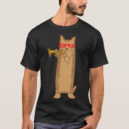 Cool Cat Playing The Trumpet Wearing Sunglasses T_Shirt