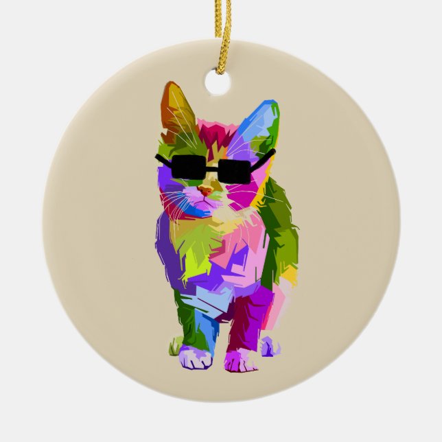 Cool Cat pop art with sunglasses Ceramic Ornament (Front)