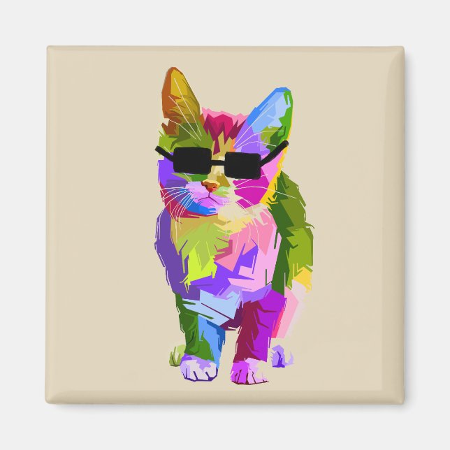 Cool cat pop art with sunglasses magnet (Front)