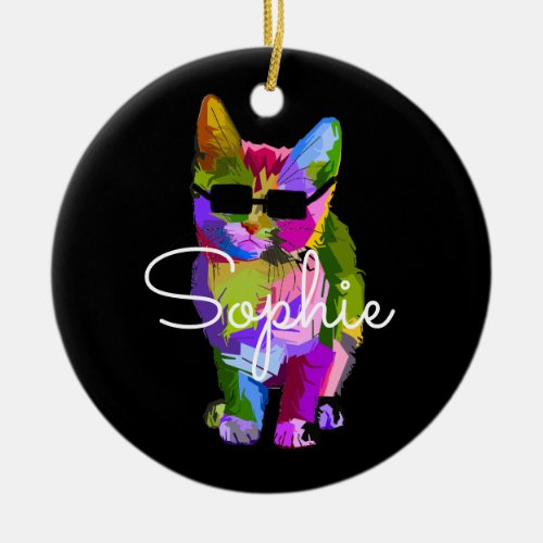 Cool Cat pop art with sunglasses name gift Ceramic Ornament