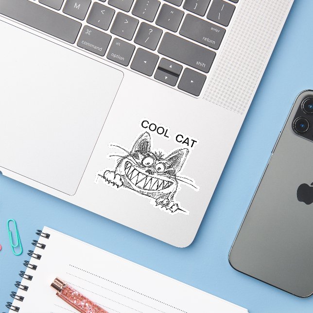 Cool Cat Poster Sticker (Laptop w/ iPhone)