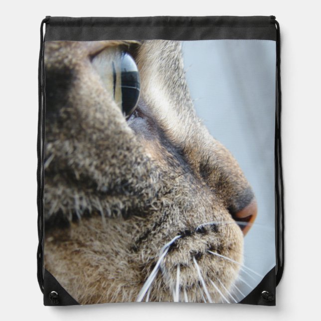 Cool Cat Profile Close-Up Photo Drawstring Bag (Front)