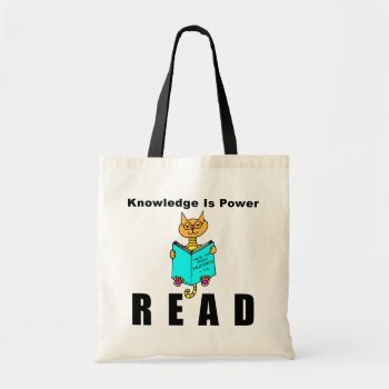 Cool Cat Reading Knowledge Is Power Tote Bag by Victoreeah at Zazzle
