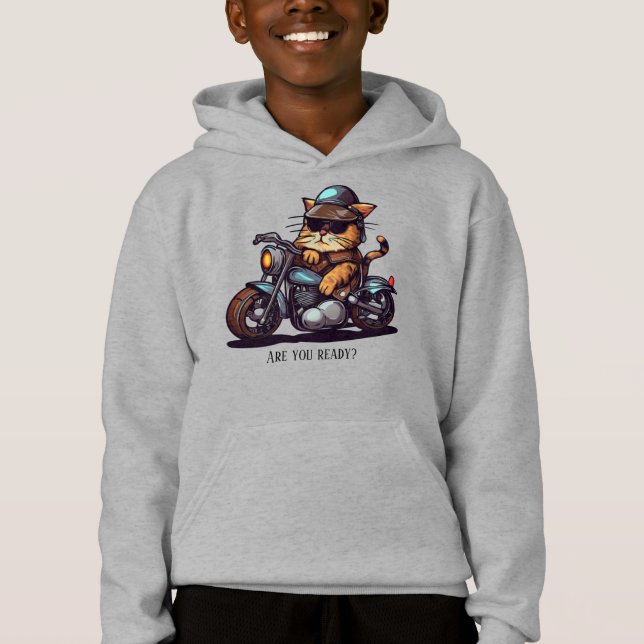 Cool Cat Riding Motorcycle Are you ready Hoodie (Front)