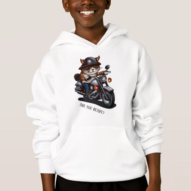Cool Cat Riding Motorcycle Are you ready Hoodie (Front)