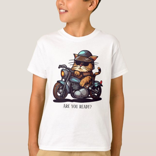 Cool Cat Riding Motorcycle Are you ready T-Shirt (Front)