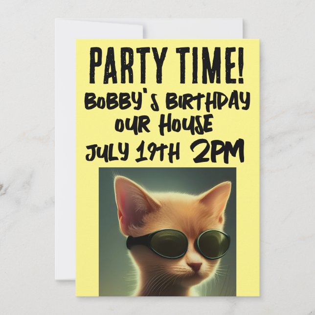 COOL CAT SCRIPT KIDS BIRTHDAY INVITATIONS (Front)