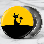 Cool Cat Silhouette Whimsical Cartoon Custom Button<br><div class="desc">A whimsical silhouette of a black cat sitting at the top of a hill with a yellow background.</div>