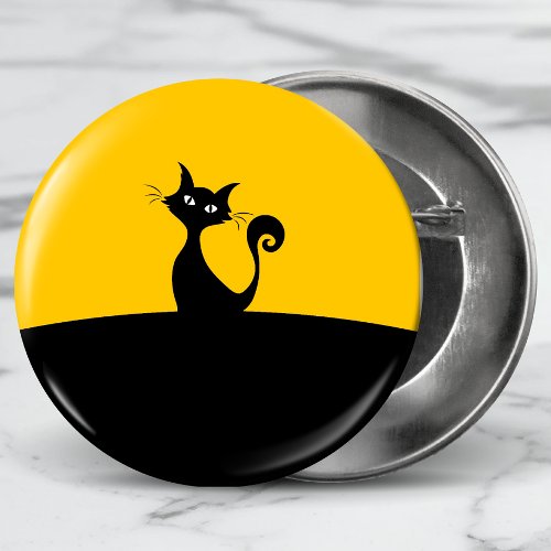 Cool Cat Silhouette Whimsical Cartoon Custom Button