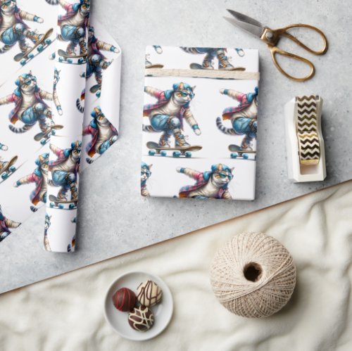 Cool Cat Skateboarder Wrapping Paper