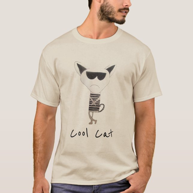 Cool Cat slogan cartoon art with sunglasses T-Shirt (Front)