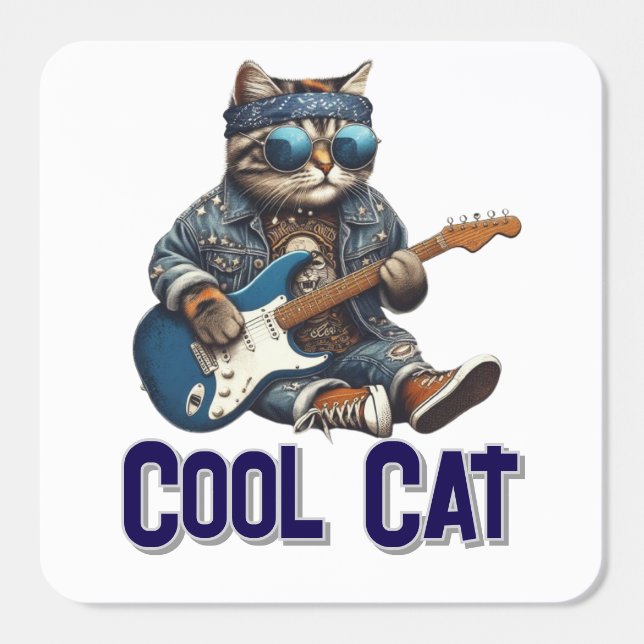 Cool Cat Square Sticker (Single)