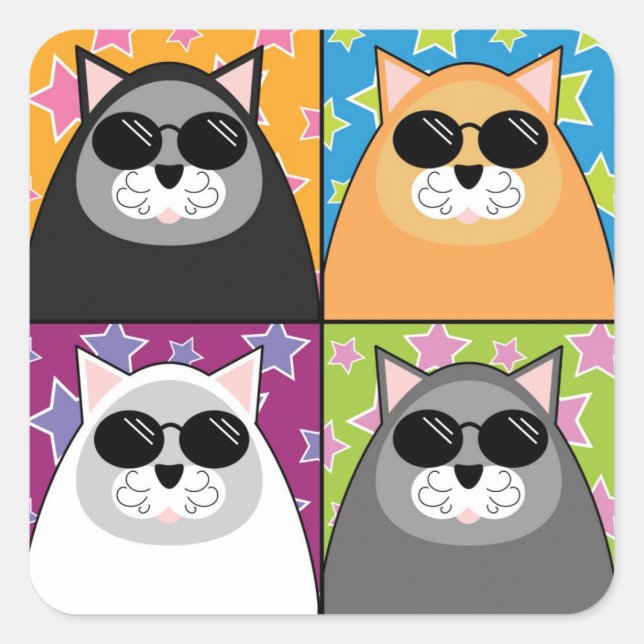 Cool Cat Square Stickers (Front)