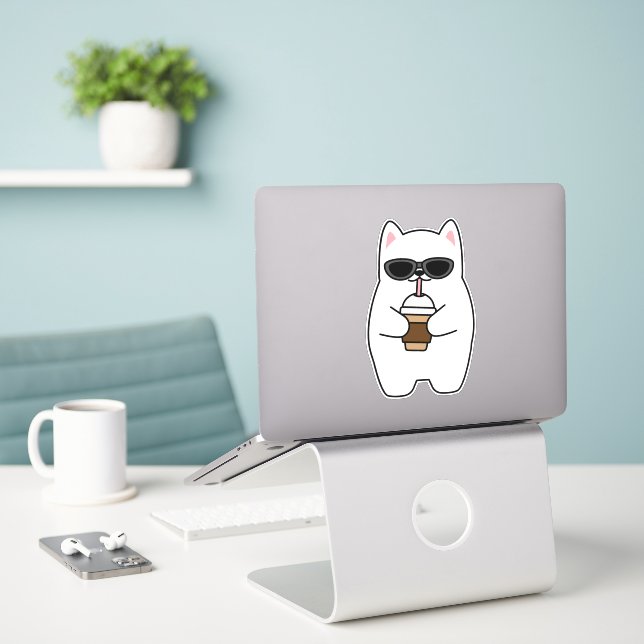 Cool Cat Sticker (Laptop On Desk)