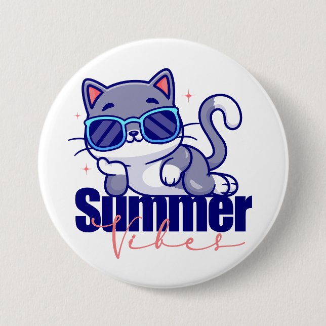 Cool Cat Summer Vibes Button (Front)
