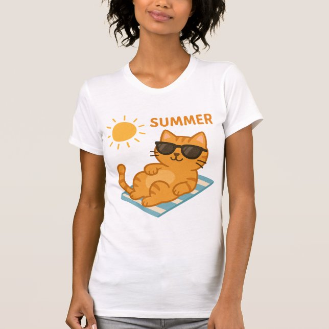 Cool Cat Summer Vibes T-Shirt – Cute Cartoon Cat (Front)