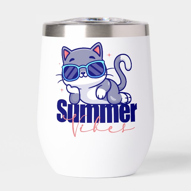Cool Cat Summer Vibes Thermal Wine Tumbler (Front)