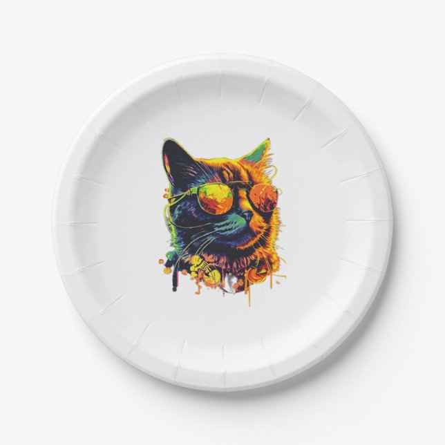 Cool Cat Sunglasses Kitty Hip cheerful Paper Plates (Front)