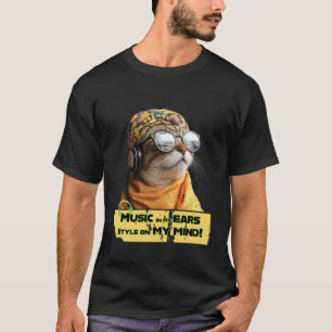 Cool Cat Vibes- Hipster Kitty with Headphones T-Shirt