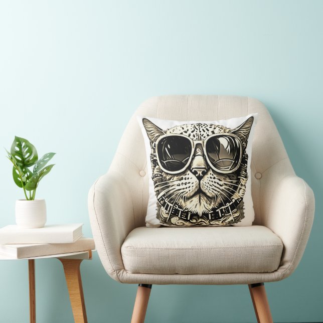 Cool Cat Vibes – Sunglasses Pop-Art Pillow (Chair)