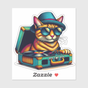 Cool Cat Vinyl Record Player Sunglasses Die-cut Sticker