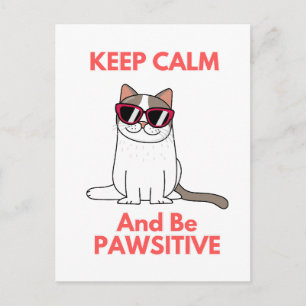 Cool Cat Wearing Glasses Be Pawsitive Doodle Postcard
