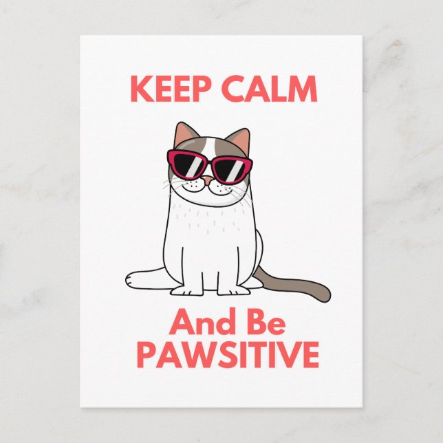  Cool Cat Wearing Glasses Be Pawsitive Doodle Postcard (Front)
