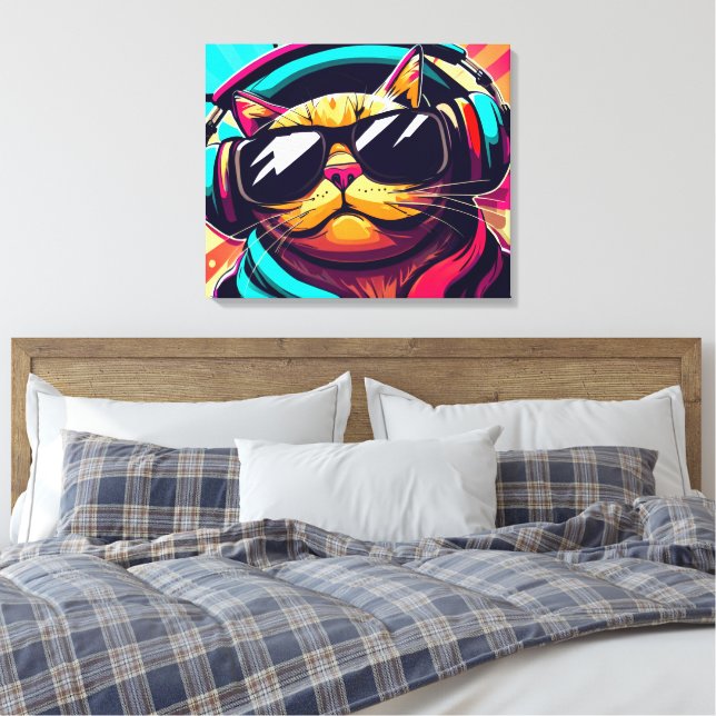cool cat wearing headphones art print (Insitu(Bedroom))