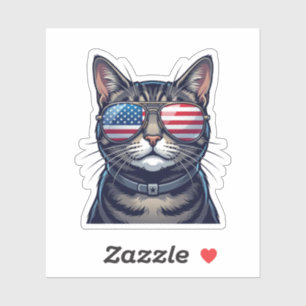 Cool Cat Wearing USA Flag Sunglasses 4th of July Sticker