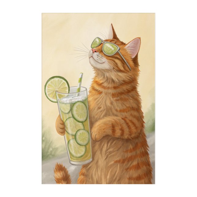 Cool Cat with a Citrus: Summer Vibes Illustration Acrylic Print (Front)