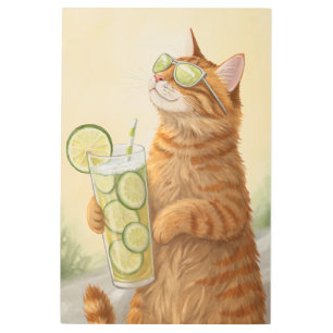 Cool Cat with a Citrus: Summer Vibes Illustration Metal Print