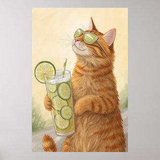 Cool Cat with a Citrus: Summer Vibes Illustration Poster