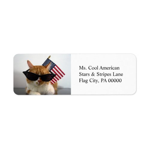 Cool Cat with American Flag Return Address Labels