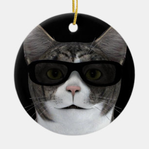 Cool Cat With Black Sunglasses Ceramic Ornament
