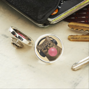 Cool Cat with Bubblegum and Headphones Sticker Lapel Pin