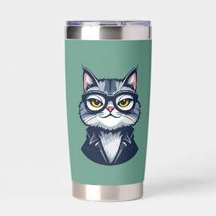 Cool Cat with Glasses" Thermal Tumbler - 20oz 