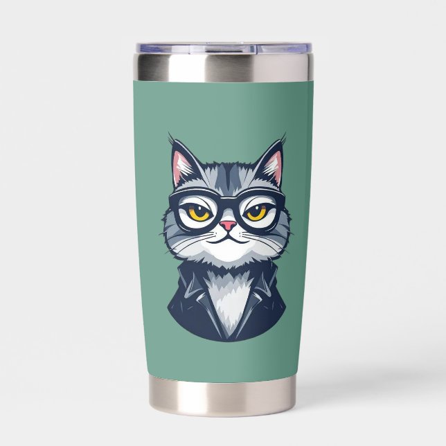 Cool Cat with Glasses" Thermal Tumbler - 20oz  (Front)
