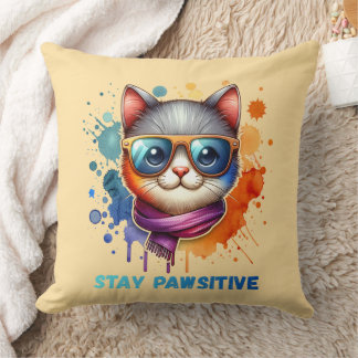 Cool Cat with Glasses Throw Pillow