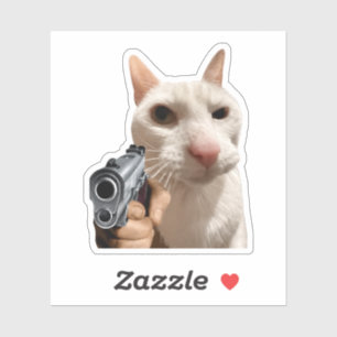 Cool Cat With Gun Funny Meme Sticker