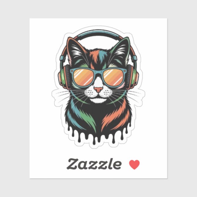 Cool Cat with Headphones and Sunglasses Sticker (Sheet)