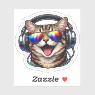 Cool Cat with Headphones Sticker
