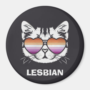 Cool Cat with Lesbian Flag Glasses Funny Sapphic Magnet