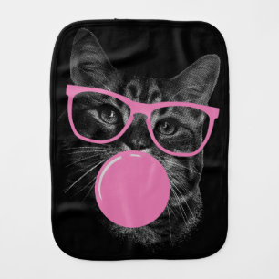 Cool Cat with Pink Glasses & Bubble Gum Baby Burp Cloth