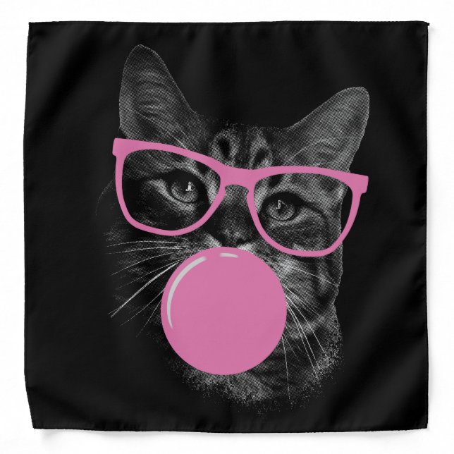 Cool Cat with Pink Glasses & Bubble Gum  Bandana (Front)