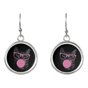 Cool Cat with Pink Glasses & Bubble Gum Earrings