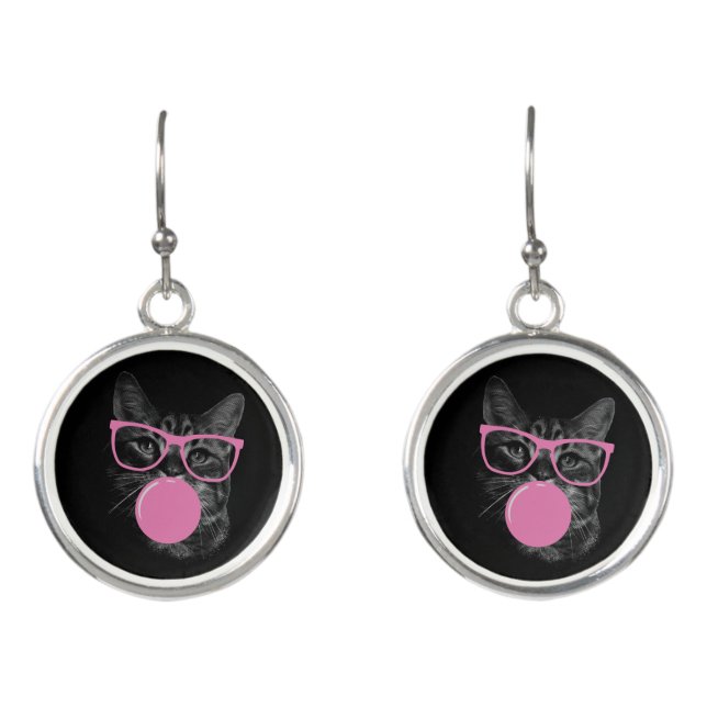 Cool Cat with Pink Glasses & Bubble Gum  Earrings (Front)